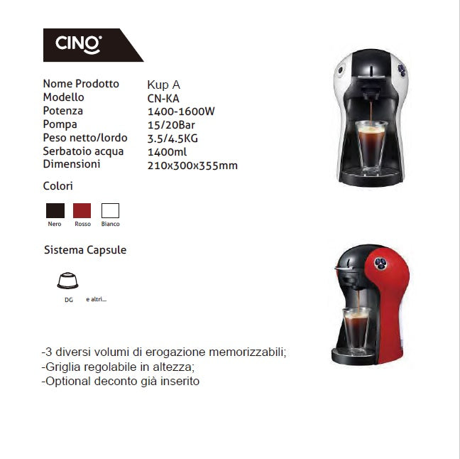 Machine à capsules KUP-A Compatible Dolce Gusto